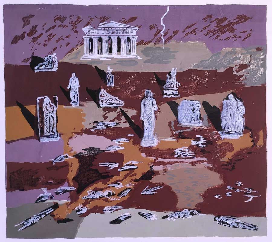 Kopetz, Vera „Die Überlebenden I“, mehrfarbiger Handsiebdruck, um 1979, 49x55 cm