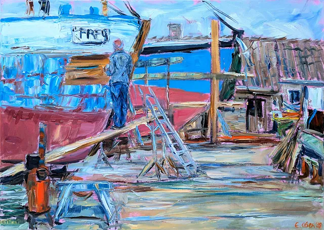 Olsen, Ellena - Alte Bootswerft Freest II, Öl, 2025, 50x70 cm