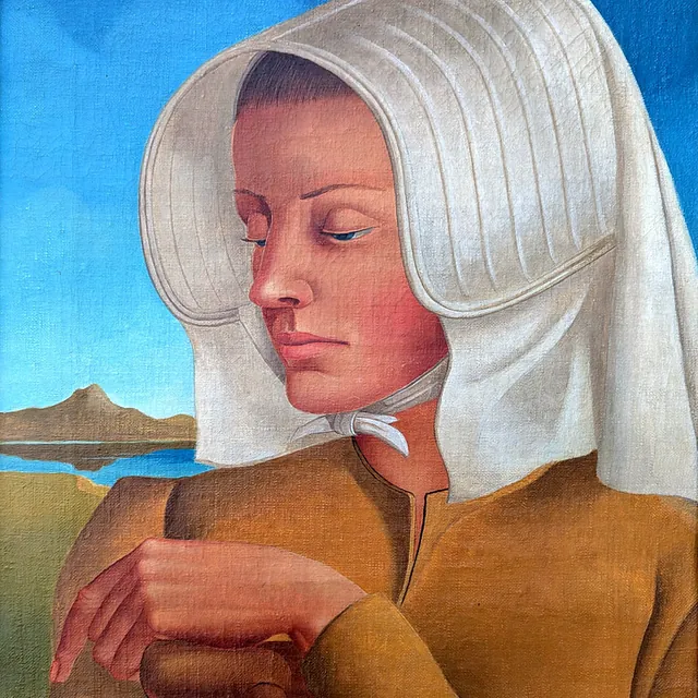 Lattner, Konrad Adolf "Landfrau mit weißer Haube", Öl um 1930/40, 48x38 cm