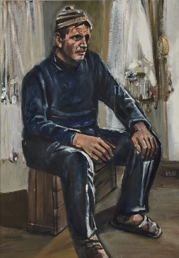 Walter Womacka - Sitzender Fischer, Öl 1983
