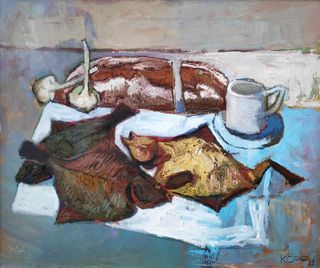 Köpp, Volker "Räucherflundern", Öl auf Leinwand, 2022, 50x60 cm