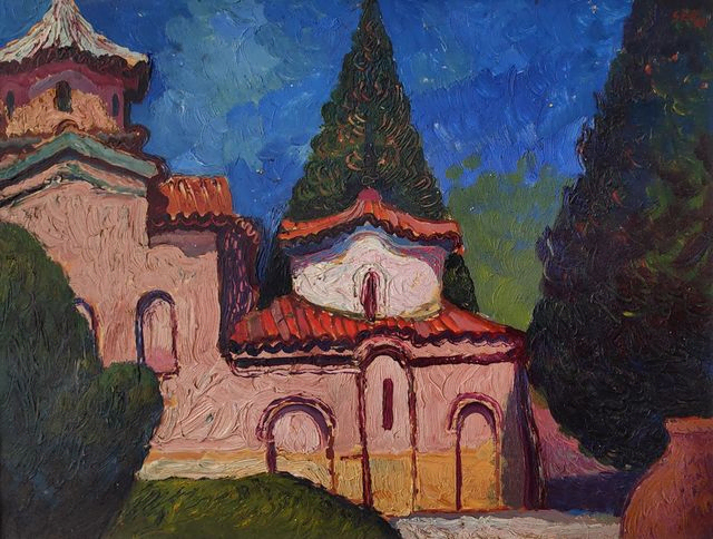 Susanne Kandt-Horn „Bojana-Kirche“, Öl, 1961, Maße 29x38 cm