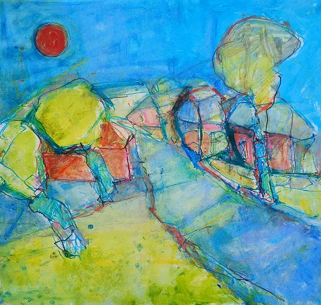 Reich, Thomas "Dorfstraße auf Rügen", Öl auf Papier, 2023, Maße 56x60 cm 