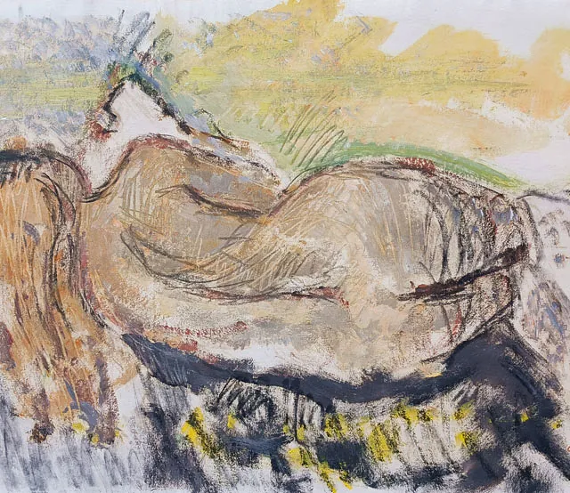 Niemeyer-Holstein, Otto „Rückenakt, liegend (Hildegund)“, Öl und Kohle auf Papier, 1973, 41,6x59,8 cm