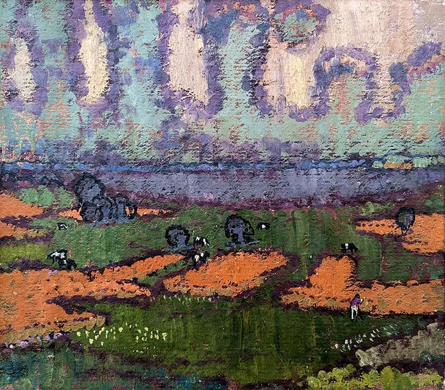 Otto Manigk (1902 Breslau - 1972 Ückeritz) Felder mit hängenden Regenwolken, Öl, um 1937, 33x38 cm