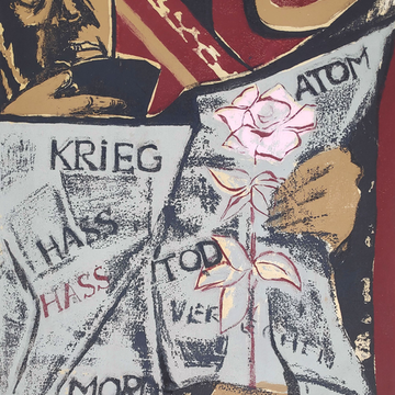 Kopetz, Vera „Täglich Brot des 20. Jahrhunderts (Des Bundesbürgers Morgenzeitung)“, 5-Farben Handsiebdruck, 1965