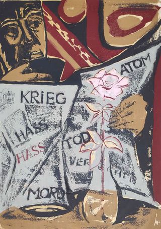 Kopetz, Vera „Täglich Brot des 20. Jahrhunderts (Des Bundesbürgers Morgenzeitung)“, 5-Farben Handsiebdruck, 1965