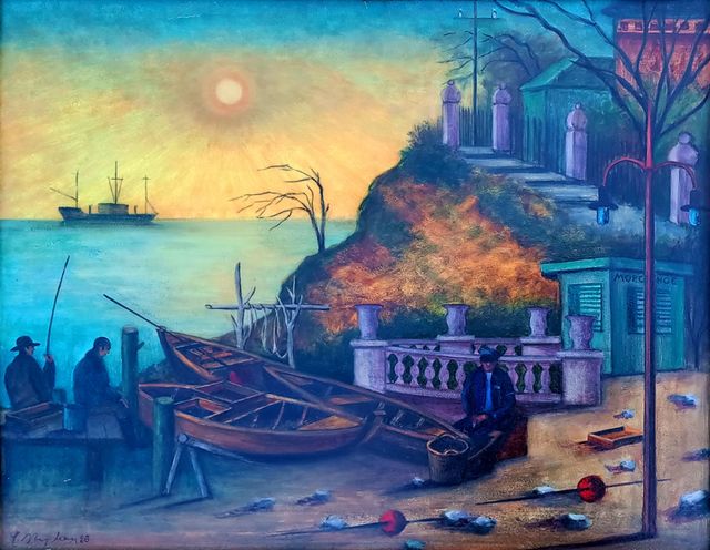 Stephan, Oskar Erich „16.Station in Odessa“, Öl auf Hartfaser, 1986, 70x90 cm