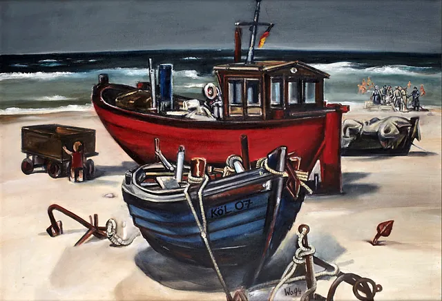 Walter Womacka - Boote am Strand I, Öl 1994