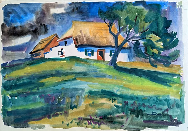 Lothar Weber - Haus in Zempin 35,8 x 59 cm, Aquarell 1972