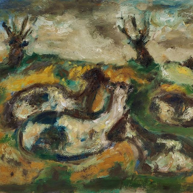 Schmiterlöw, Bertram von - Schafe und Ziegen, Öl auf Hartfaser, um 1970, Maße 52x70 cm