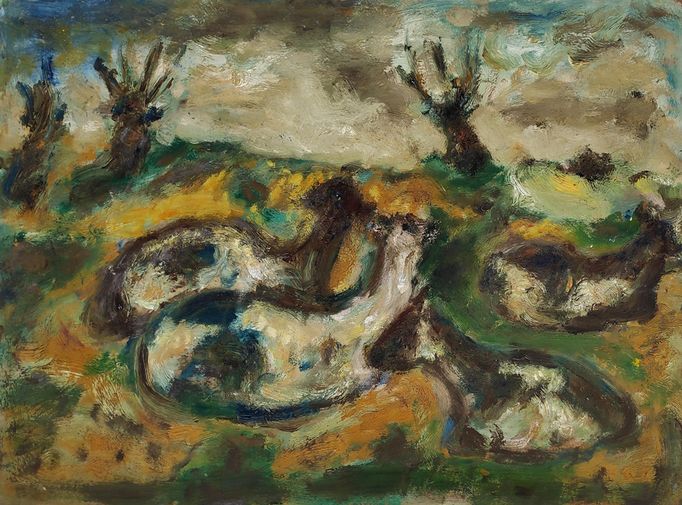 Schmiterlöw, Bertram von - Schafe und Ziegen, Öl auf Hartfaser, um 1970, Maße 52x70 cm