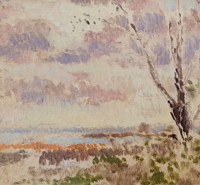 Curio, Sabine „Herbstlicher Haffblick“, Öl auf Hartfaser, 1983, 30x40 cm