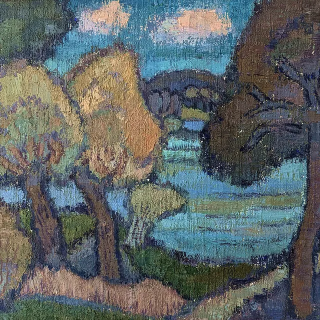 Schacht, Karen „Am See“, Öl, ca. 1938, 35x37,5 cm