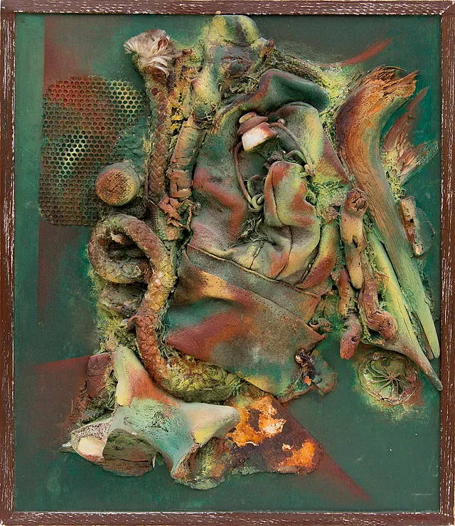 Der Handschuh, Materialcollage um 1980, Maße36x30,5 cm