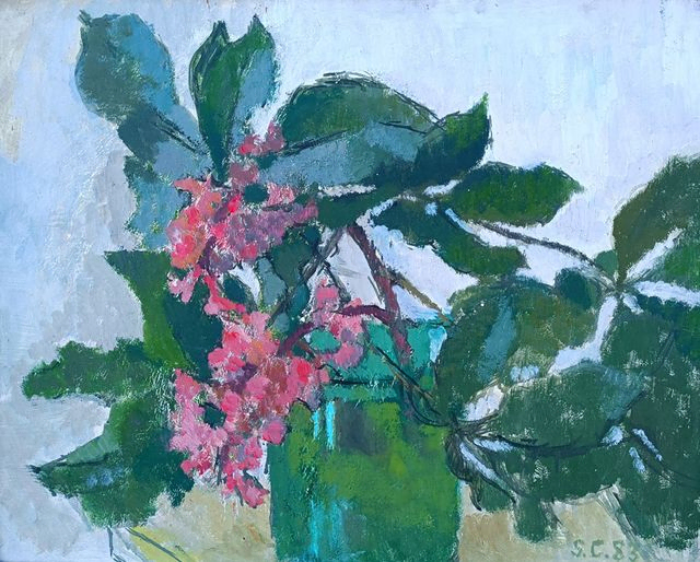 Sabine Curio „Rote Kastanienblüten“, Öl, 1983, Maße 40x50 cm