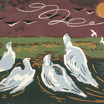 Kopetz, Vera „Tauben (Bomber)“, 7-Farben Handsiebdruck, 1978