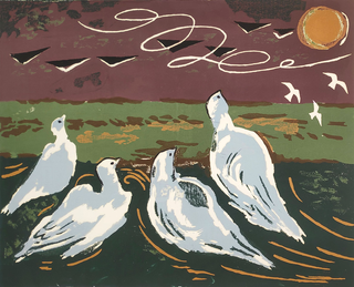 Kopetz, Vera „Tauben (Bomber)“, 7-Farben Handsiebdruck, 1978
