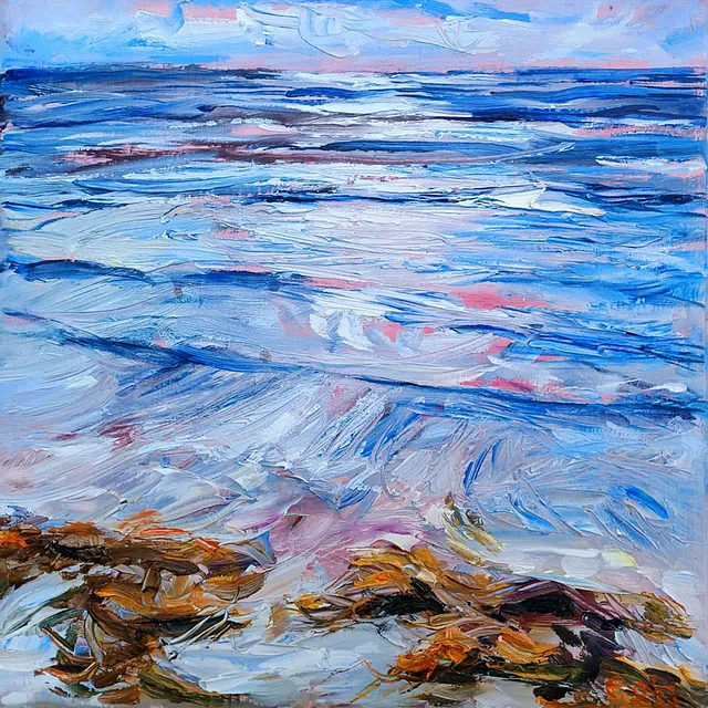 Olsen, Ellena „Ruhige See“, Öl auf Leinwand, 2023, 30X30 cm