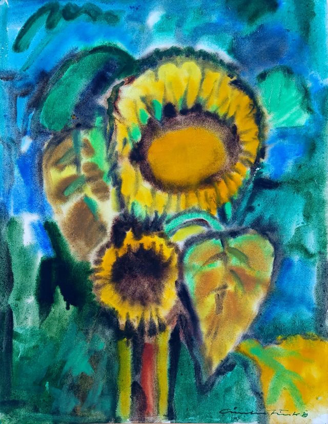 Günter Fink „Sonnenblumen“, Aquarell, 1980, Maße 65x50 cm