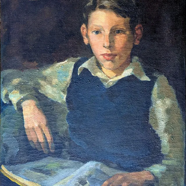 Kandt, Manfred „Junge mit Buch“, Öl, 1946, 66x55 cm