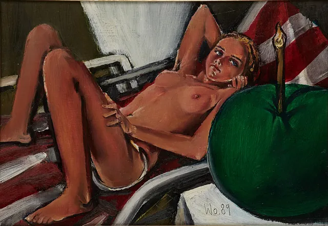 Walter Womacka - Mädchen im Liegestuhl, Öl 1989