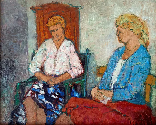 Niemeyer Holstein, Otto "Zwei Mädchen im Atelier", Öl auf Leinwand, 1958, Maße 40x50 cm 