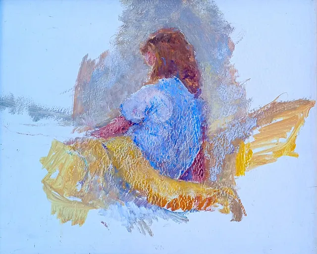 Otto Niemeyer-Holstein „Sitzende seitlich“, Ölstudie auf Hartfaser, um 1980, Werknummer 3558, 40x49,5 cm
