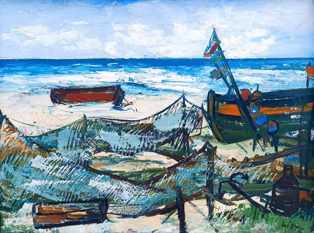 Heinrich Lietz „Am Fischerstrand“, Öl,1967, Maße 30x40 cm