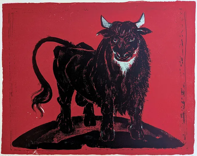Womacka, Walter - Großer roter Stier, Siebdruck, 2005, 40x51 cm