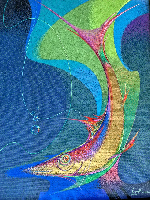 Konrad Adolf Lattner (1896 Anklam – 1979 Göttingen) Goldener Fisch, Öl, 63x50 cm
