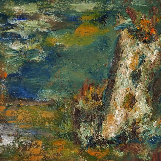 Schmiterlöw, Bertram von - „Ölstudie (Kreidefelsen auf Rügen)“, Öl auf Hartfaser, um 1980, Maße 19,5x20 cm