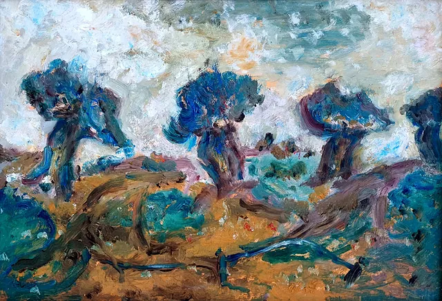 Schmiterlöw, Bertram von "Tanzende Weiden", Öl auf Hartfaser, um 1980, Maße 55x80 cm 