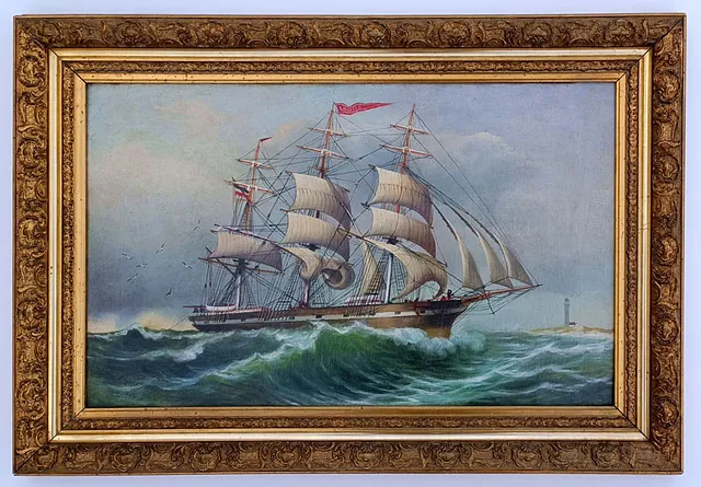 Alexis Carl Gottfried Schöngrün „Kapitänsbild Louise“, Öl auf Leinwand, um 1900, 48x79 cm