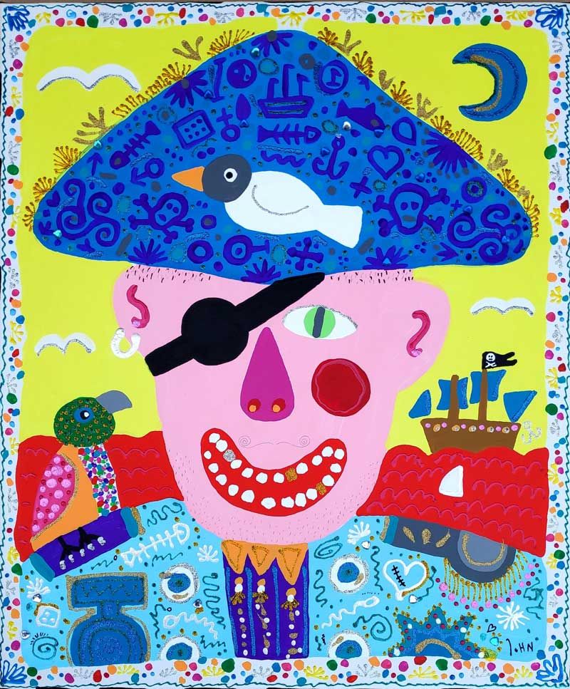 John, Holger "JOHN D€PP" - POSTBAROCK, Acryl / Molotov Edding / Collage / Strass auf Leinwand, 2022, 60×50 cm