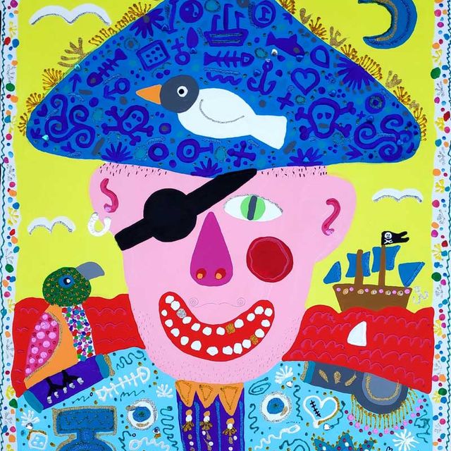 John, Holger "JOHN D€PP" - POSTBAROCK, Acryl / Molotov Edding / Collage / Strass auf Leinwand, 2022, 60×50 cm