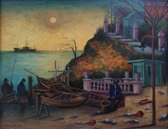 Stephan, Oskar Erich "16.Station in Odessa", Öl auf Hartfaser, 1986, 70x90 cm