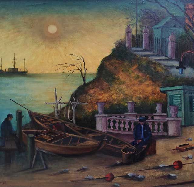 Stephan, Oskar Erich "16.Station in Odessa", Öl auf Hartfaser, 1986, 70x90 cm