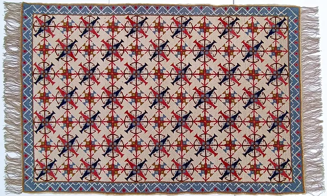 Stundl, Rudolf Freester Fischerteppich ‚Vierfisch‘, um 1960, Maße 215x148 cm 