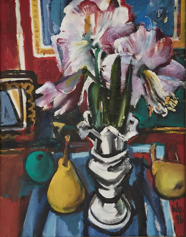 Walter Womacka - Blumenstrauß mit Birnen, Öl 1996