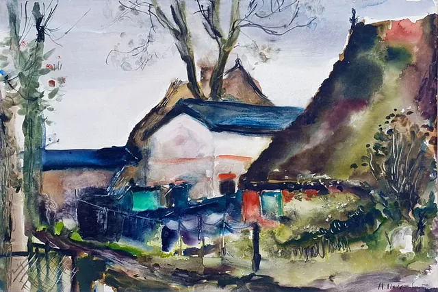 Hedwig Holtz-Sommer „Dorflandschaft Wustrow“, Aquarell, 1935, 41,5x58,5 cm