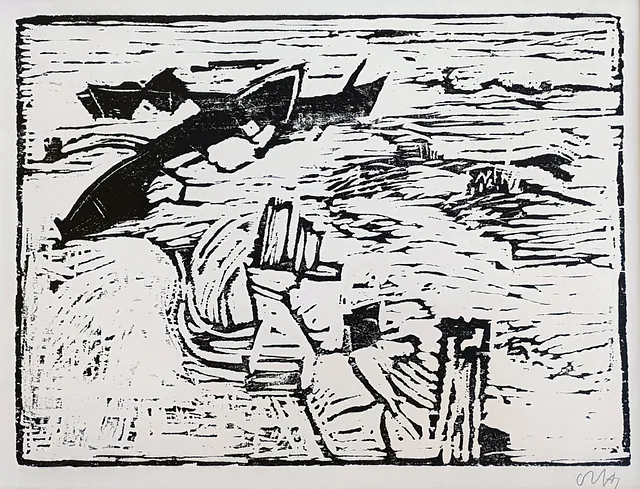 Niemeyer-Holstein - Boote im Eis, Holzschnitt, 1957, 32x43,6 cm