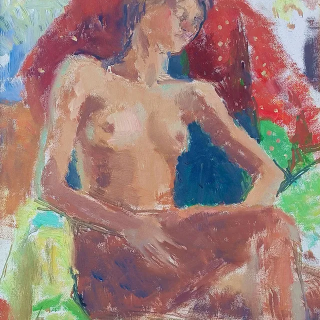 Curio, Sabine „Sitzende“, Öl auf Malpappe, 2006, 40x30 cm