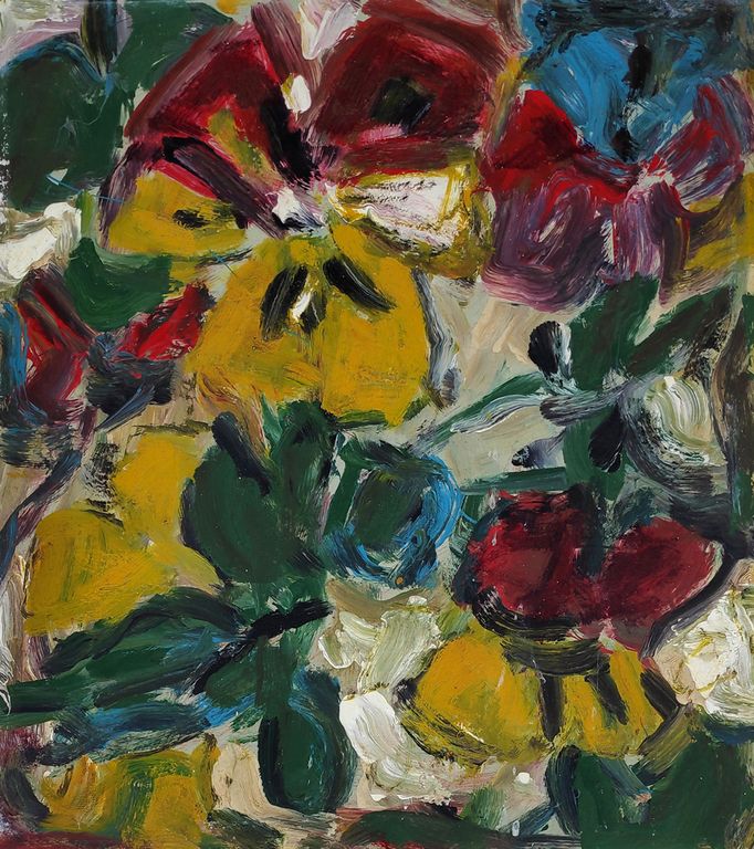 Schmiterlöw, Bertram von - Blumen IX (Stiefmütterchen), Öl auf Hartfaser, um 1960, Maße 39,5x35 cm