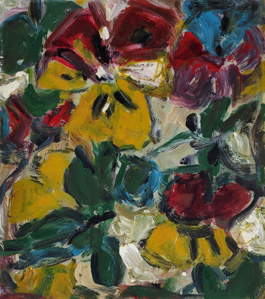 Schmiterlöw, Bertram von - Blumen IX (Stiefmütterchen), Öl auf Hartfaser, um 1960, Maße 39,5x35 cm