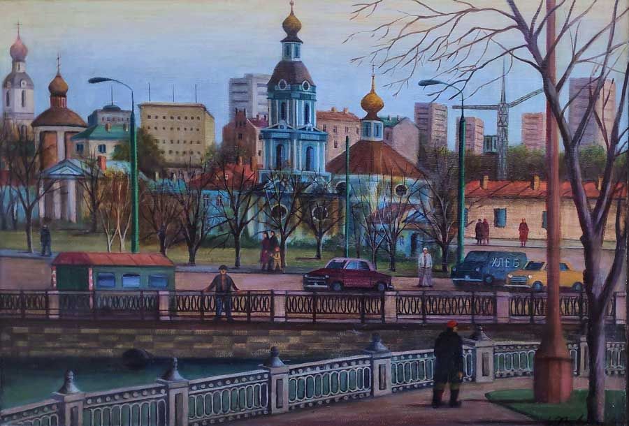 Stephan, Oskar Erich "Kotelnitscheskaja Kai ", Öl auf Hartfaser, unten rechts signiert und datiert, 1984, 70x100 cm