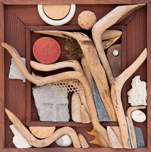 Maritimer Strauß, Materialcollage, um 1990, Maße17x17 cm