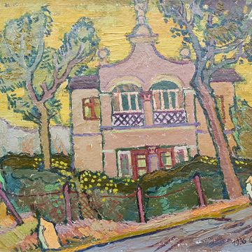 Manigk, Otto „Haus mit Vorgarten“, Öl auf Pappe, 1936, 32x36 cm