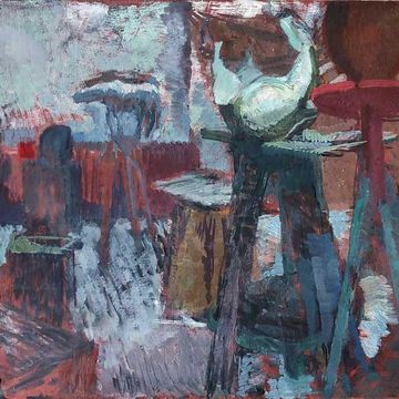 Müller, Johannes „Bildhaueratelier (Jo Jastram)“, Öl auf Leinwand, 1971, 50x65 cm