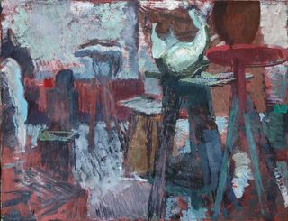 Müller, Johannes „Bildhaueratelier (Jo Jastram)“, Öl auf Leinwand, 1971, 50x65 cm